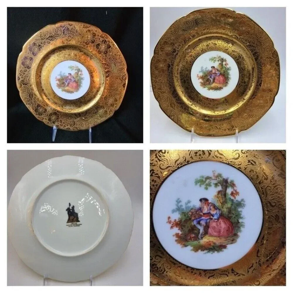 Antique Limoges French Dinner Plates Hand Painted 22K Gold Victorian Lot 3